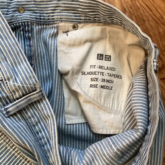 UNIQLO RELAXED TAPERED HICKORY WORKWEAR CARPENTER PANTS 28 CASUAL BOHO JEANS - Picture 3 of 3